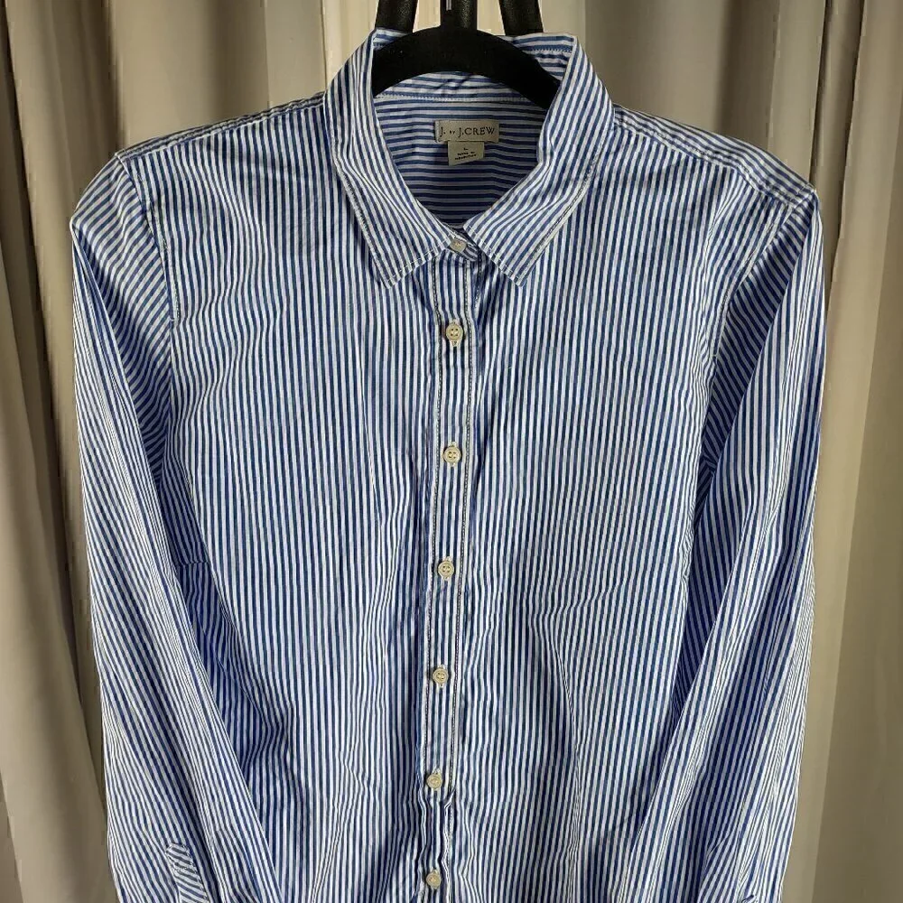 J. By J. Crew Mens 100% Cotton Blue White Striped Button Down Dress Shirt Size L